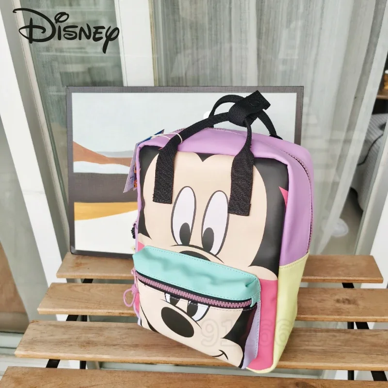 Disney Mickey New Backpack Luxury Brand Fashion Children Backpack PU Leather High Quality Color Blocking Children\'s School Bag