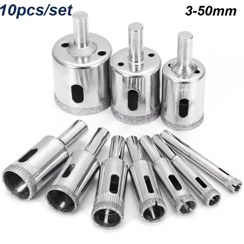 

10PCS 3-50mm Diamond Hole Saw Drill Bits Set For Glass Marble Porcelain Tile Cutting Tools Drill Bits Set