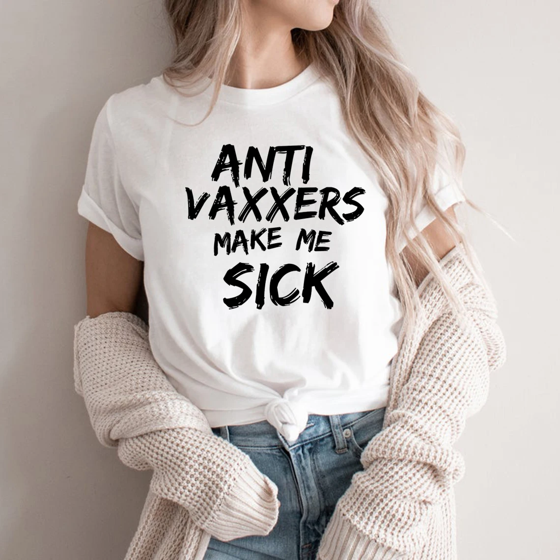 Anti Vaxxers Make Me Sick T-Shirt Vaccinated T-shirt Unisex Graphic Tees Summer Short Sleeve T Shirt Women Men Tshirts Tops