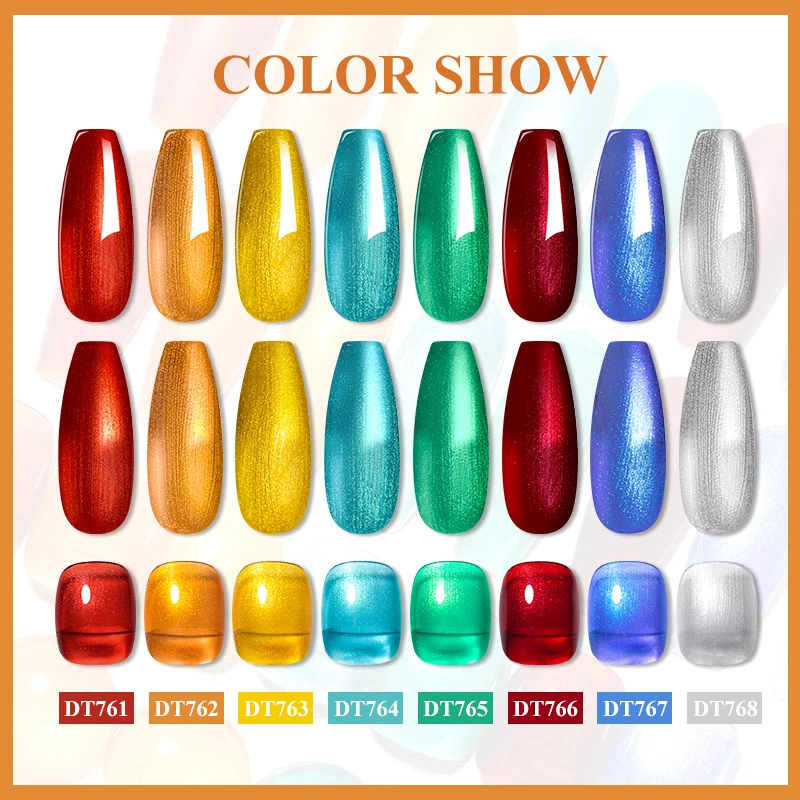 พบกับข้าม 8 ชิ้น/เซ็ต METALLIC GEL เล็บ Sparkly Mirror Super Bright Red Gold Mirror Effect กึ่งถาวรเล็บเจล