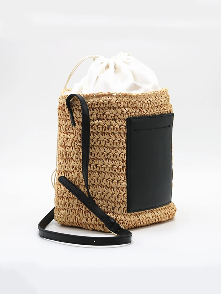 Casual Straw Bucket Shoulder Bag Women\'S Luxury Brand Paper Woven Crossbody Bag Woman Summer Designer Beach Female Handbag 2022