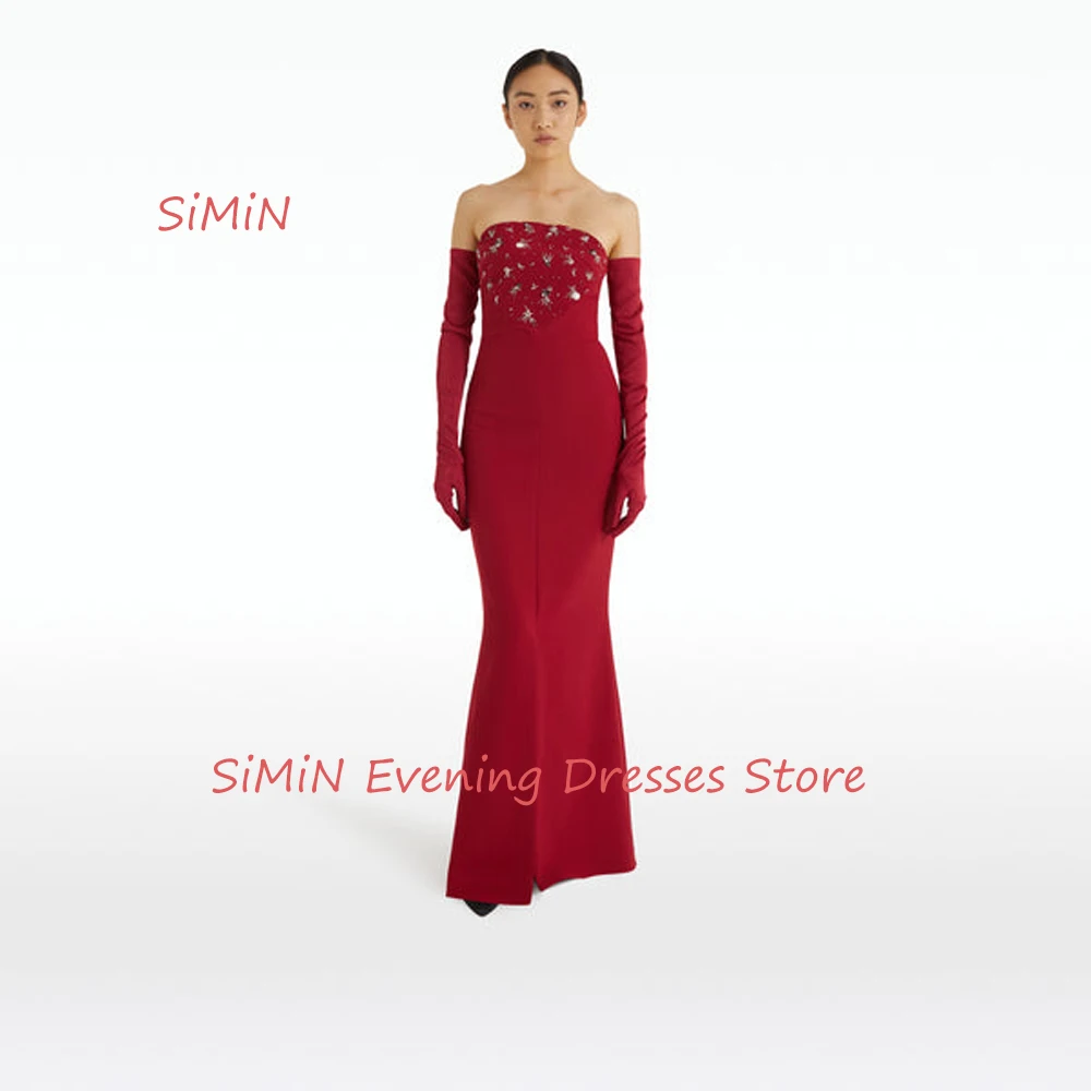 

Simin Satin Saudi Strapless Beaded Mermaid Backless Zopper Up Prom Simple Floor-Length Arab Evening Party dresses for women 2024