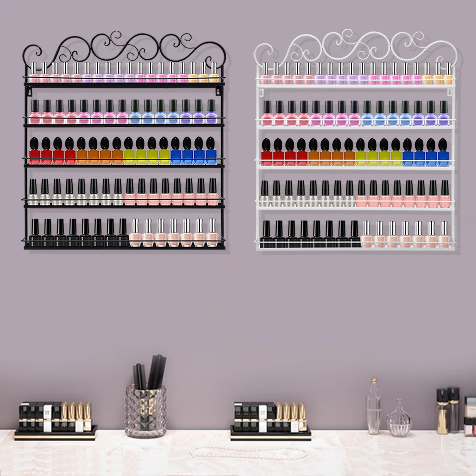 5-Tier Nail Polish Display Stand Black/White Nail Polish Rack Wall Mount Essential Oil Display Organizer Holder Stand