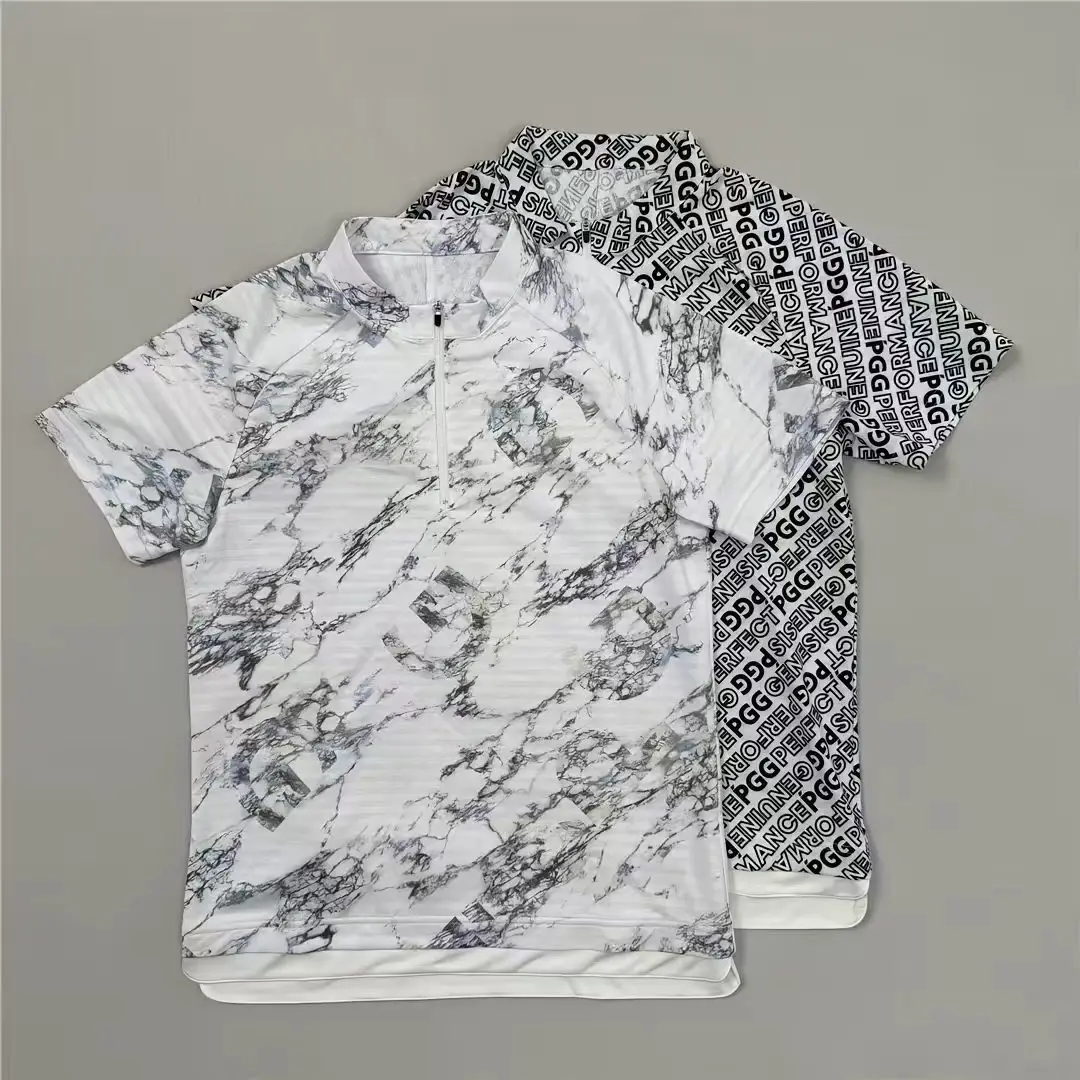 Japanese Summer PEARLYGATES Men's Golf Short-Sleeve T-Shirt Zipper Polo Shirt Polyester Moisture-Wicking Quick-Dry Golf Sportswe