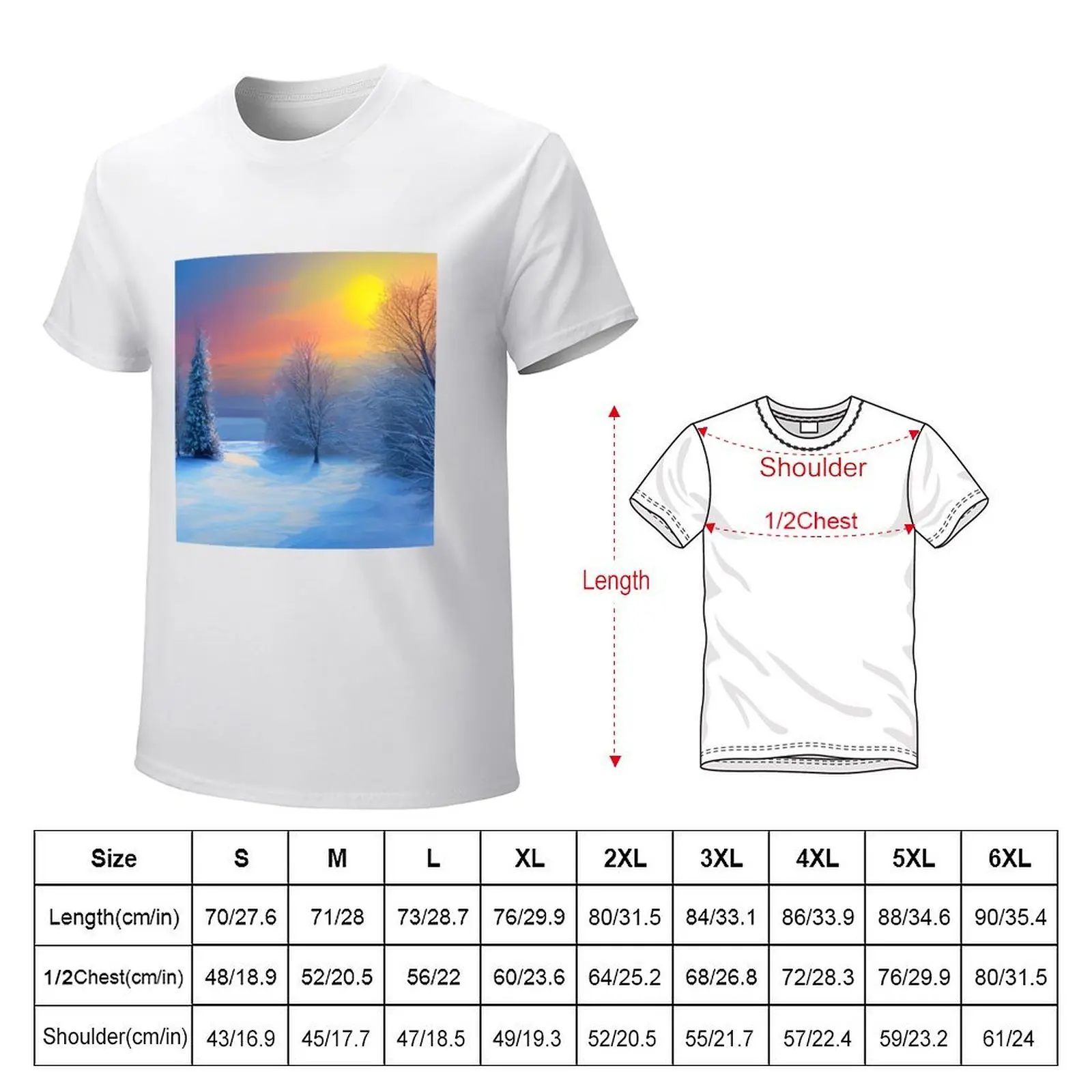 Snowy Winter Sunset Forest Scene 6 T-shirt Short sleeve tee tops anime clothes tees men workout shirt