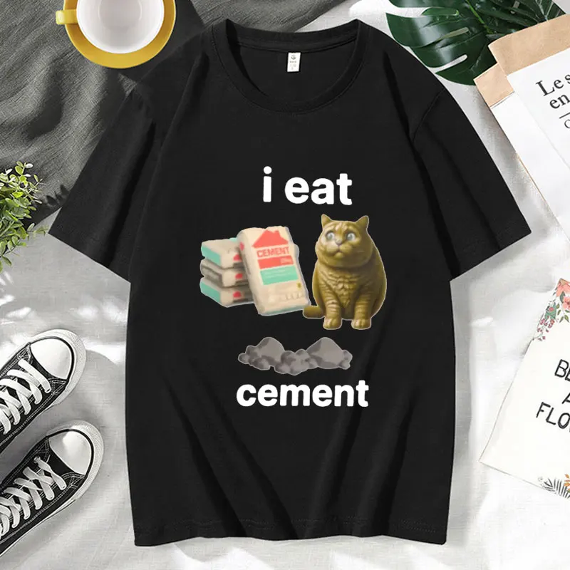 

I Eat Cement Cat Cringey T Shirt Meme Funny T-shirt Cartoon Fashion Oversized Short Sleeves Tee Shirt Men Women 100% Cotton Tops