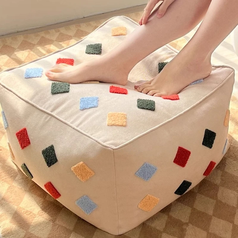 

Ins Style Dopamine Removable Beanbag Cushion, Fabric Lazy Small Sofa, Colorful Tatami Low Stool, High-Value Living Room Ottoman
