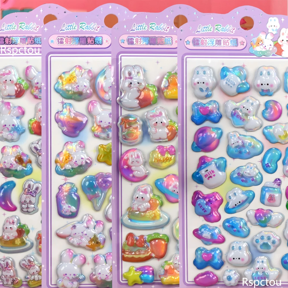 

4pcs Cute Rabbit Cartoon 3D Relief Stickers Creative Handmade Toy DIY Notebook Guitar Waterproof Decoration Sticker Bubble Decal