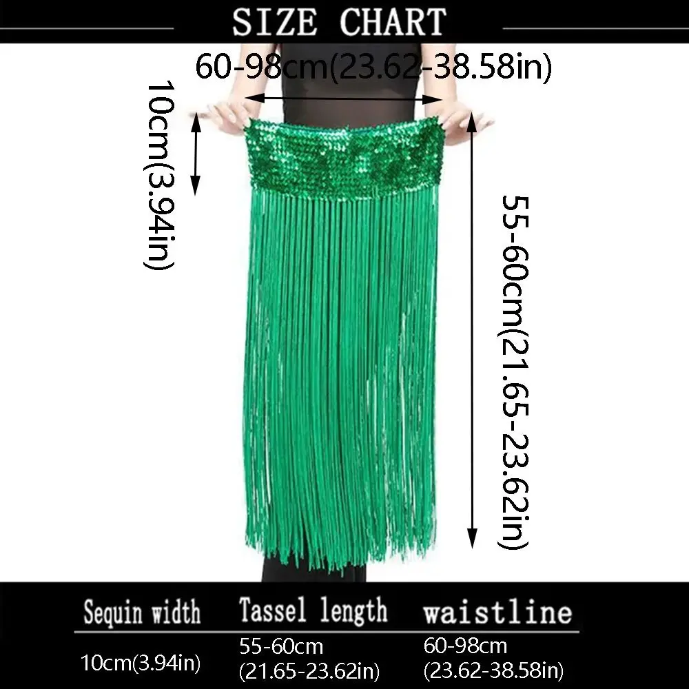 Creative Belly Dance Belt Glitter Sequins Wrap Skirt Sequin Waist Chain Classic Long Tassel Hip Scarf Skirt Latin Dancewear