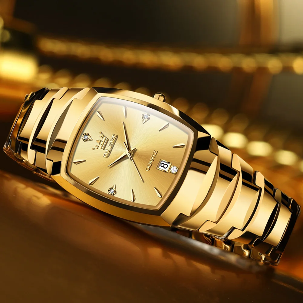 OLEVS Men's Fashion Business Watche Golden Tungsten Steel Mens Watch Male Casual Quartz Wrist Watch Ideal Choice for Gifts