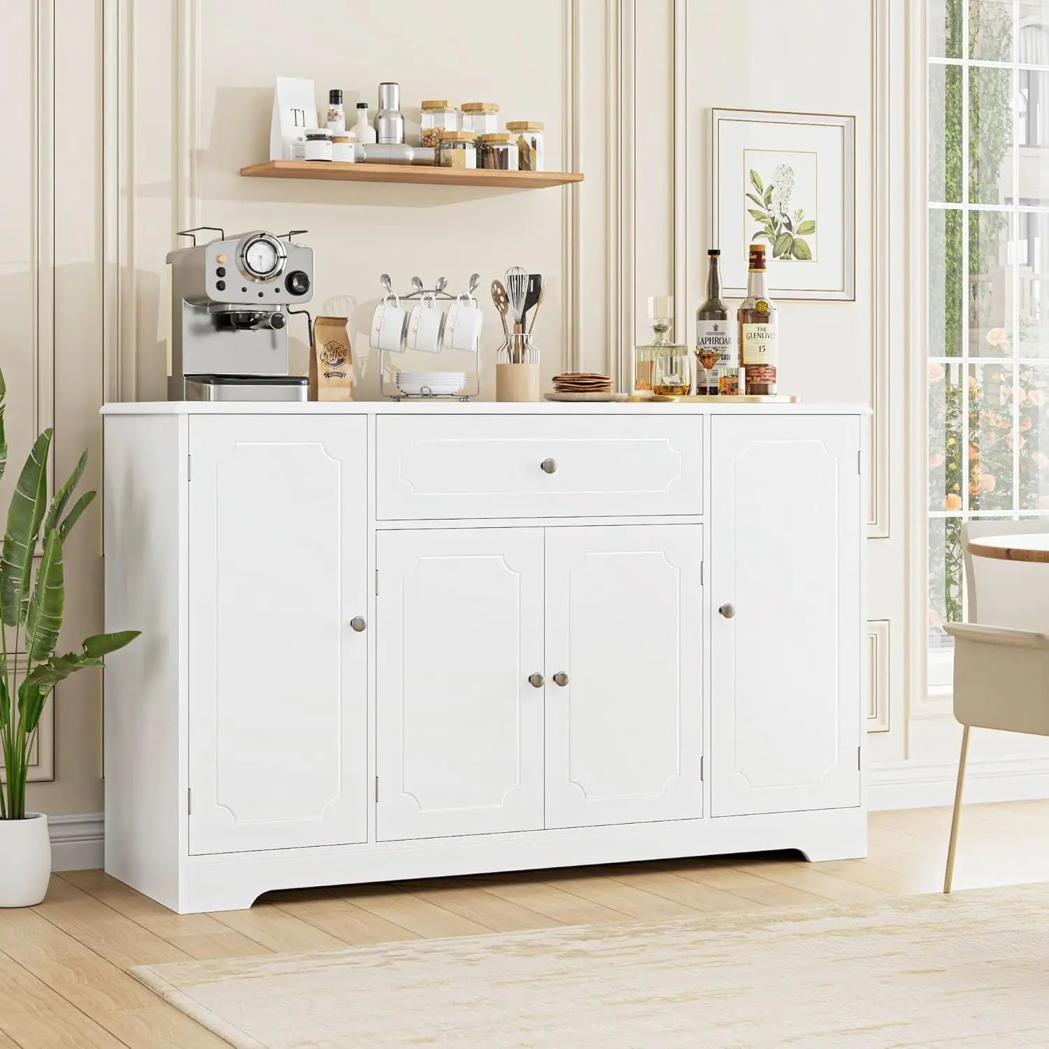 Современный белый буфет с ящиком и дверцами, большой шкаф для хранения вещей 47,2 дюйма с регулируемыми полками для кухни, Di