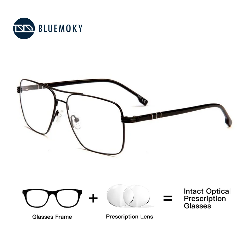 BLUEMOKY 人気のメタルパイロット近視処方メガネ男性用アビエイターフォトクロミック光学眼鏡累進眼鏡