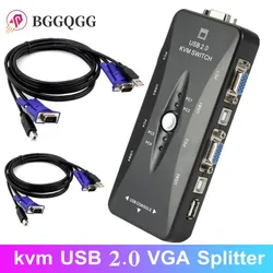 BGGQGG 4 port kvm switch USB 2.0 VGA Splitter Printer Mouse Keyboard Pendrive Share Switcher 1920*1440 VGA Adapter Switch Box