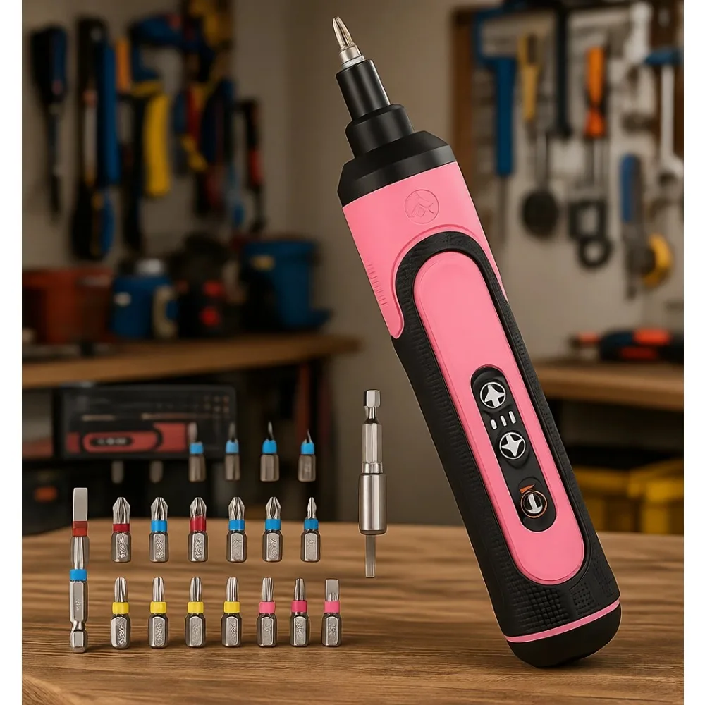 

Rechargeable 4V Cordless Electric Screwdriver with 3 Torque Settings 26 Bits Extension Rod USB Charge for Home Repairs