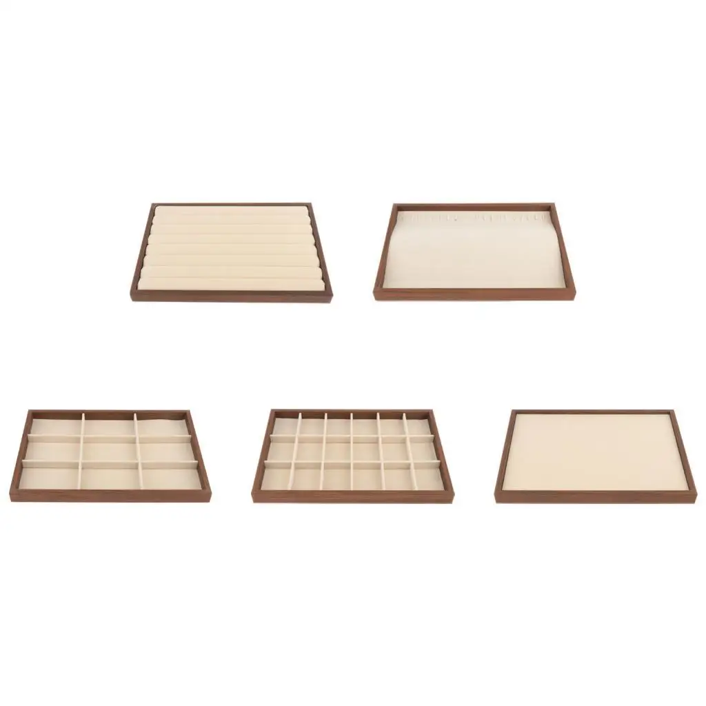 

Wood Jewelry Organizer Tray for Entryway Lightweight Anti Scratch Rectangle Multipurpose Accessory 35x24cm with Velvet Interior
