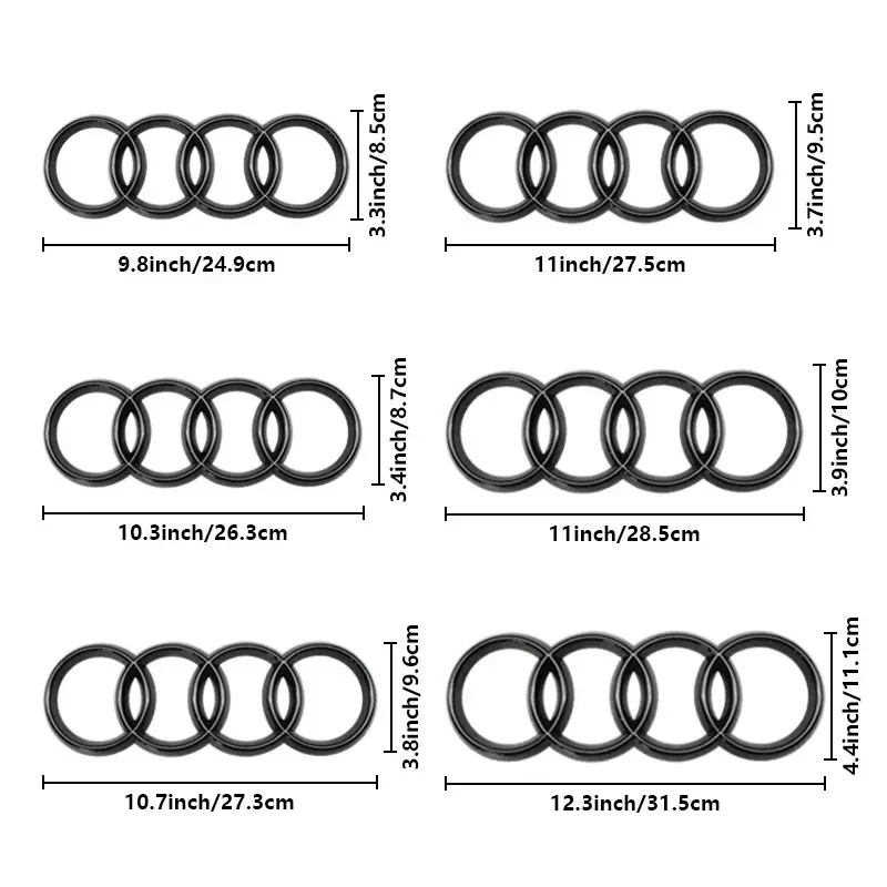 Emblema de Capô Frontal em ABS Cromado Preto com Logo 4Rings para Audi A3 A4 A5 A6 A7 A8 C7 C6 C5 B5 B6 B7 TT