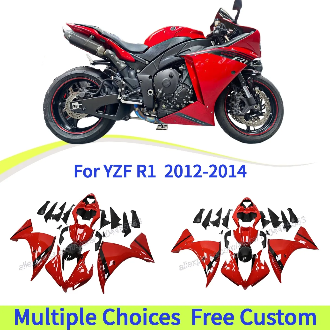 

YZF R1 2012 2013 2014 Motorcycle Body Parts Full Set Fairings For YAMAHA YZFR1 12-14,Gloss Red/Black