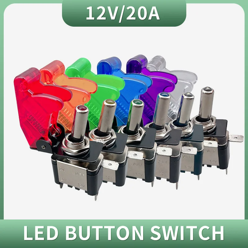 Interruptor de palanca Led iluminado para coche, barco, camión, avión de seguridad, protector de cubierta abatible hacia arriba, transparente, 12V,