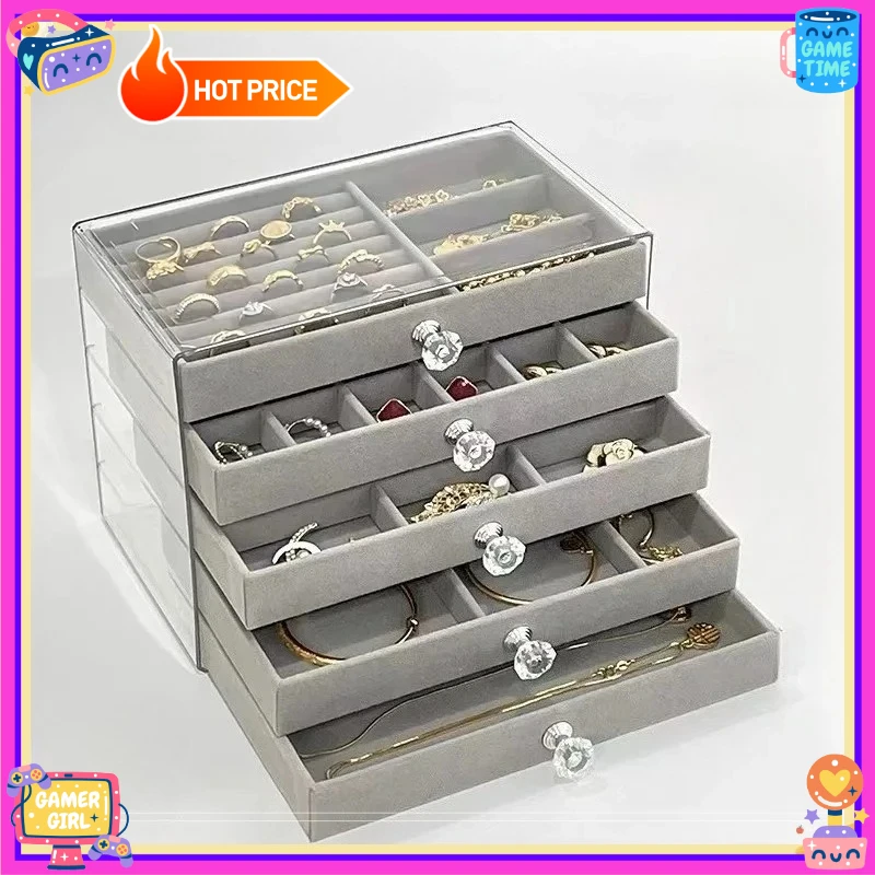 

Новая антиоксидантная шкатулка для драгоценностей — большая вместимость, пять изысканных серых слоев ящиков для хранения серег, колец и браслетов