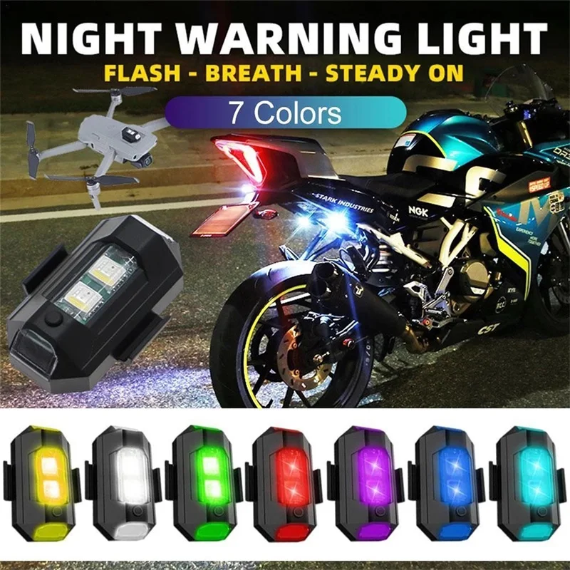 

7 Colors LED Motorcycle Warning Lights USB Anti-Collision Aircraft Night Flying Mini Signal Strobe Lamp for Drone Car Bike