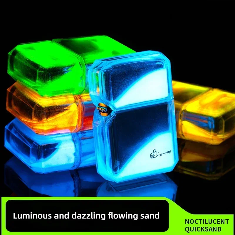 Personalized Quicksand Luminous Grinding Wheel Lighter Blue Flame Direct Charging Gas Open Flame Lighter (No Gas)