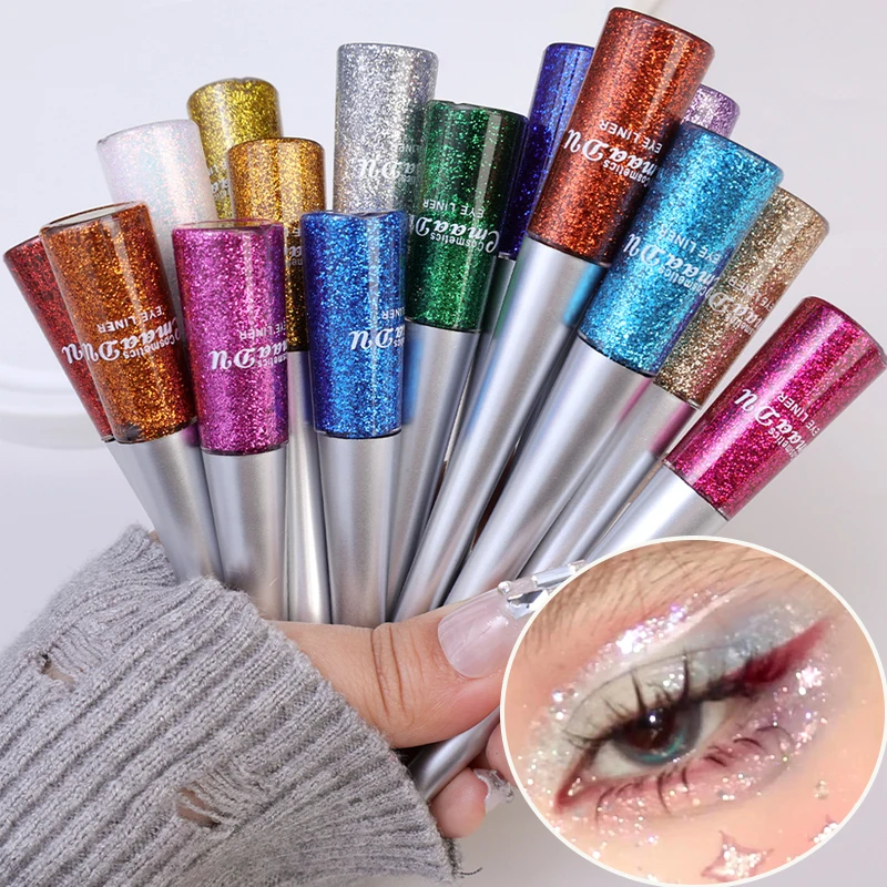 Lápiz Delineador de ojos líquido con purpurina, 16 colores, resistente al agua, duradero, sombra de ojos, cosmético de belleza, diamante brillante, maquillaje delineador de ojos