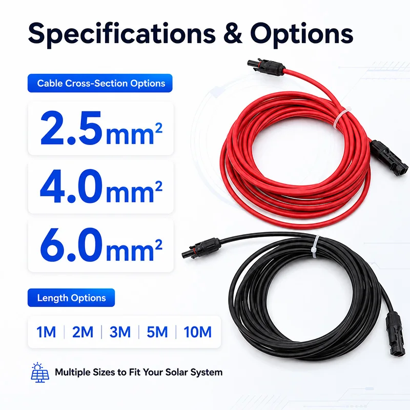 Red Black Solar PV Wire 2.5 4 6mm2 - Double Ends Extension Cable 1 2 3 5 10M for Outdoor Photovoltaic System