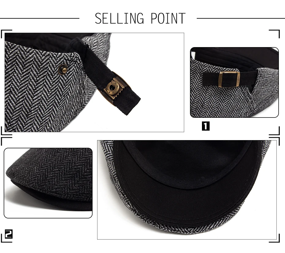 Neue Fischgräten Vintage Baskenmütze Männer Herbst Winter Casual Flache Visier Hut Berets Retro Mode Zeitungsjunge Mütze männer Einstellbar – Detail 2