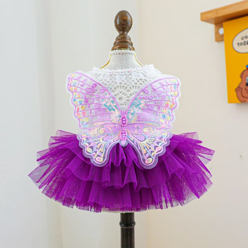 New Pet Dress Dog Clothing Clothing Fairy Gauze Skirt Purple