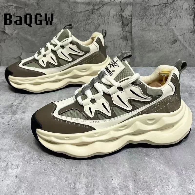 

Chunky Sneaker Men Designer Air Cushion Board Shoes Fashion Casual Genuine Leather Cowhide Upper Height Increased Platform Shoes