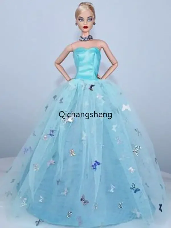 2pcs Blue Evening Dresses 1/6 BJD Clothes For Barbie Doll Outfits Princess Wedding Gown Vestido 11.5" Dollhouse Accessories Toys