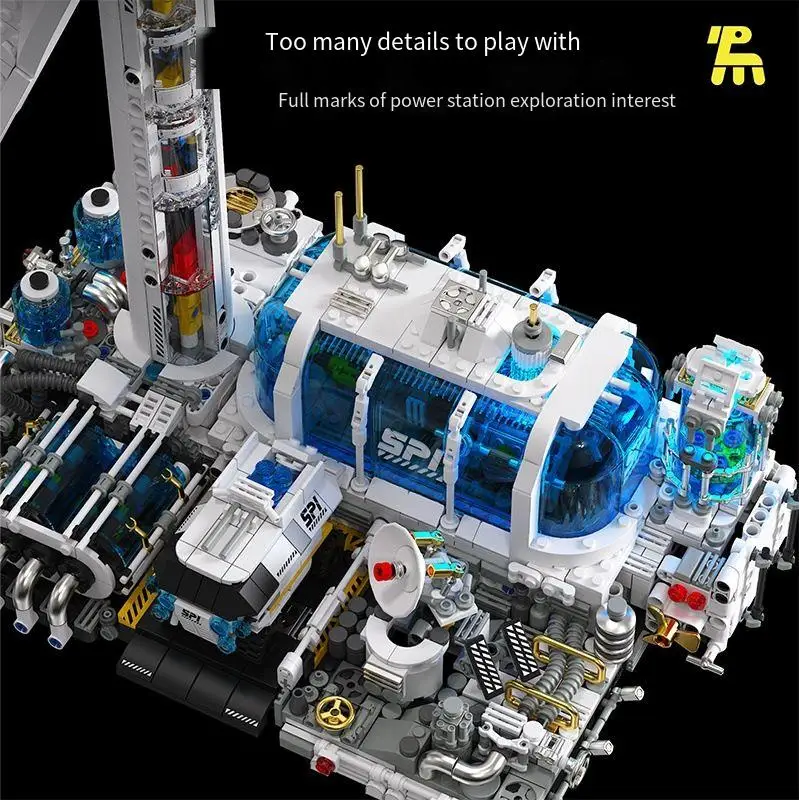 Zestaw do składania dla dzieci: model elektryczny zasilany energią wiatrową, inspirowany eksploracją kosmiczną, z klocków konstrukcyjnych.