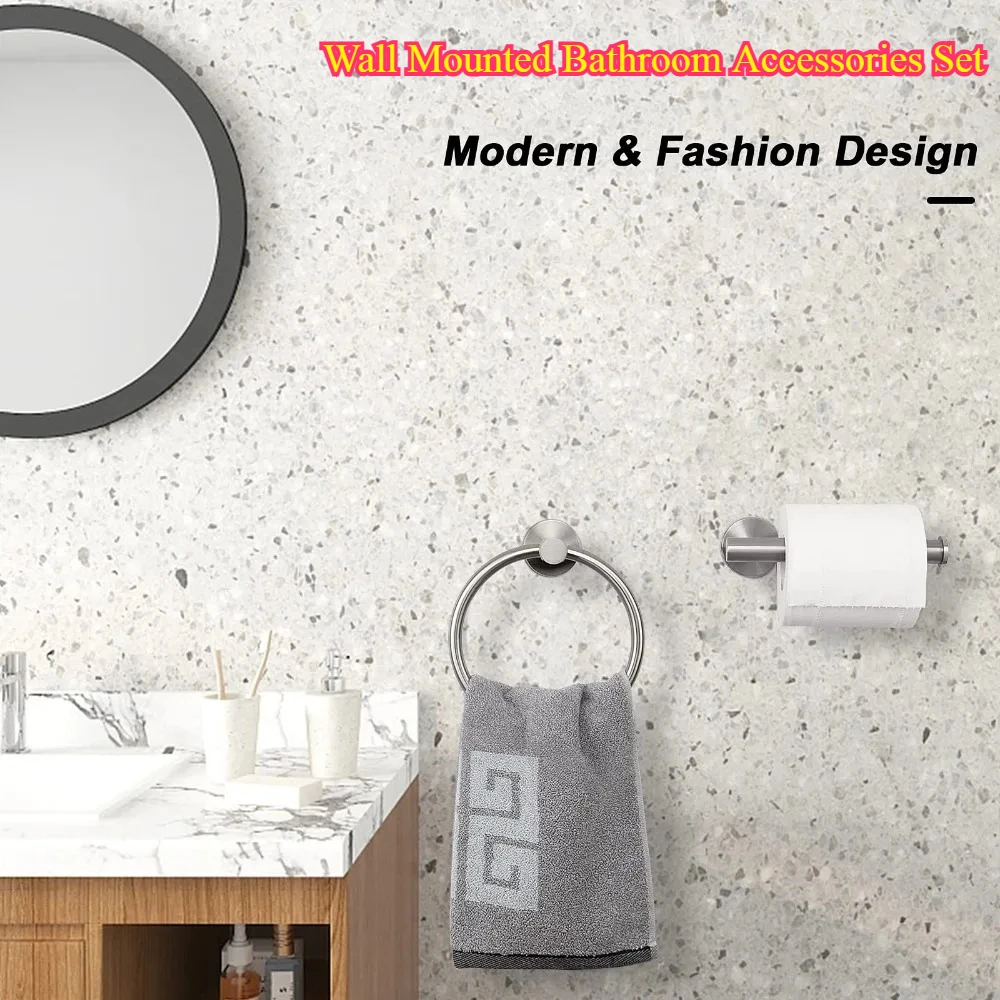 

Wall Mounted Bathroom Accessories Set - 2-Piece Black Stainless Steel Toilet Paper & Towel Holder