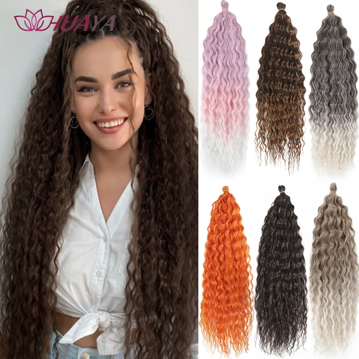 

Synthetic Water Wave Twist Crochet Hair Braid Hair Ombre Blonde Pink 22 Inch Deep Wave Braiding Hair Extension Cosplay Hairpiece