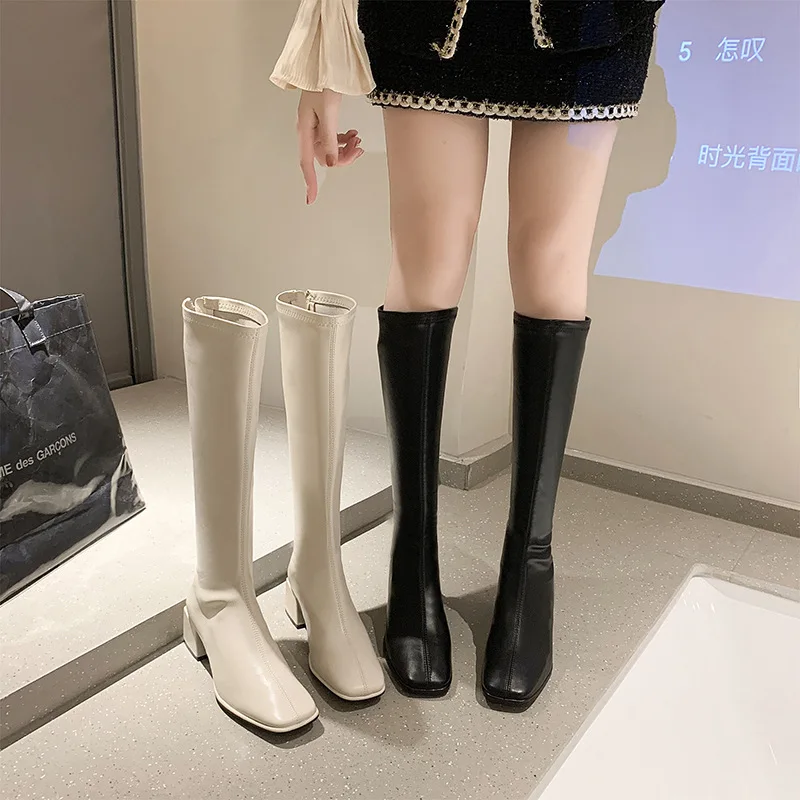 Winter New Casual Fashion Women's Elastic Skinny Boots Solid Color Thin Temperament Fashion Boots Large Size Knight Boots