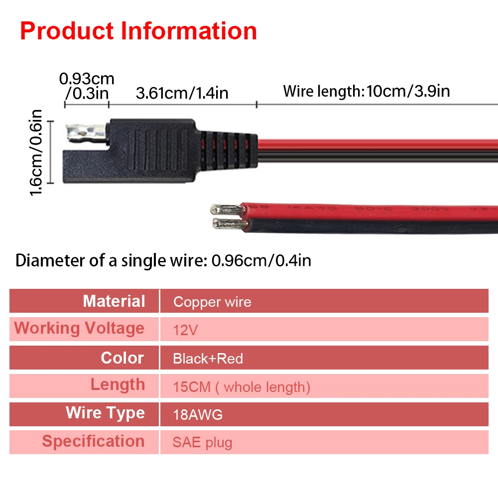 18AWG15cm SAE Male Female Power Vehicle Extension Cable Plug Wire Cable Connector Solar Photovoltaic Battery 2core Power Cord