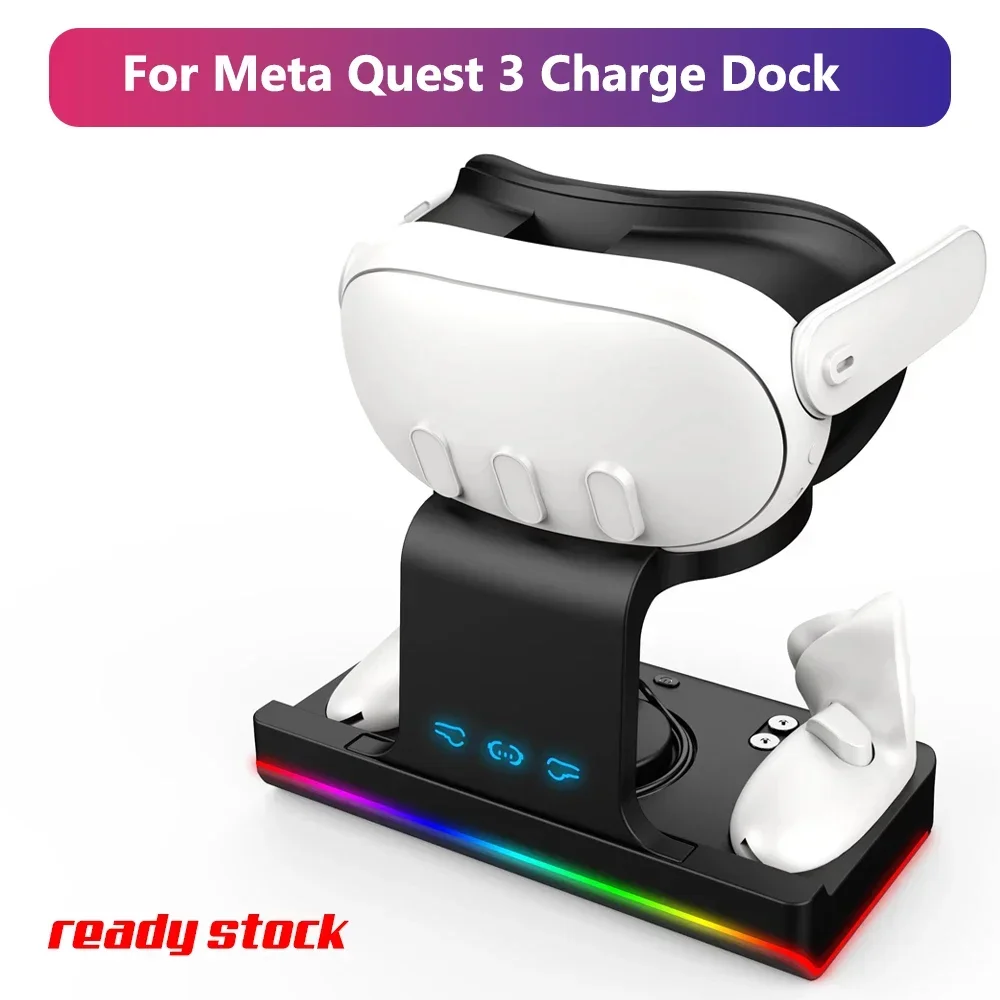 Зарядная док-станция RGB для Meta Quest 3, аксессуары Oculus VR, аккумулятор для контроллера зарядной станции, подходит для ремня на голову Elite