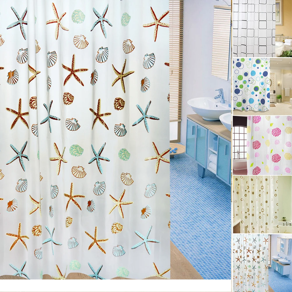 180x200cm PEVA Bathroom Shower Curtains Waterproof Thickening Bath Curtain Starfish Hibiscus Pattern Bathroom Shower Accessories