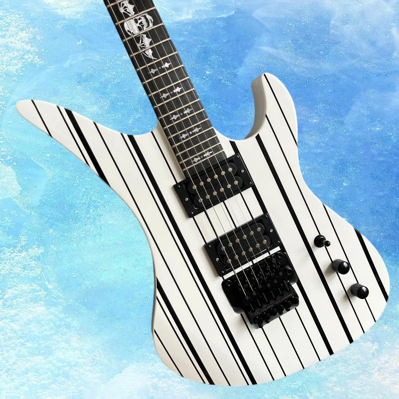 

Professional White&Black Stripes Guitar Special Solid Body HH Pickups FR Bridge