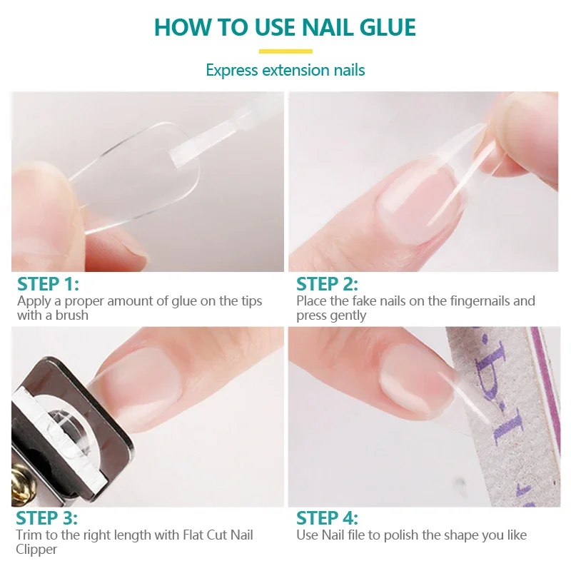 Nailpop Nail Glue for False Tips Glitter Acrylic Nail Art Adhesive Manicure Tool Rhinestone Glue Bottle Cap with Brush 2pcs