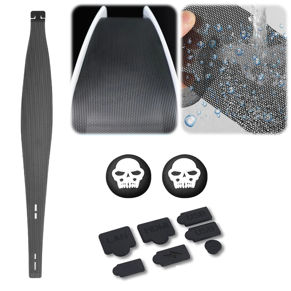 

Дышащая сетка пылезащитного чехла с 2 парами ручек для большого пальца и пылезащитных заглушек. Пылезащитный сетчатый фильтр для дисков и цифровой консоли PS5.