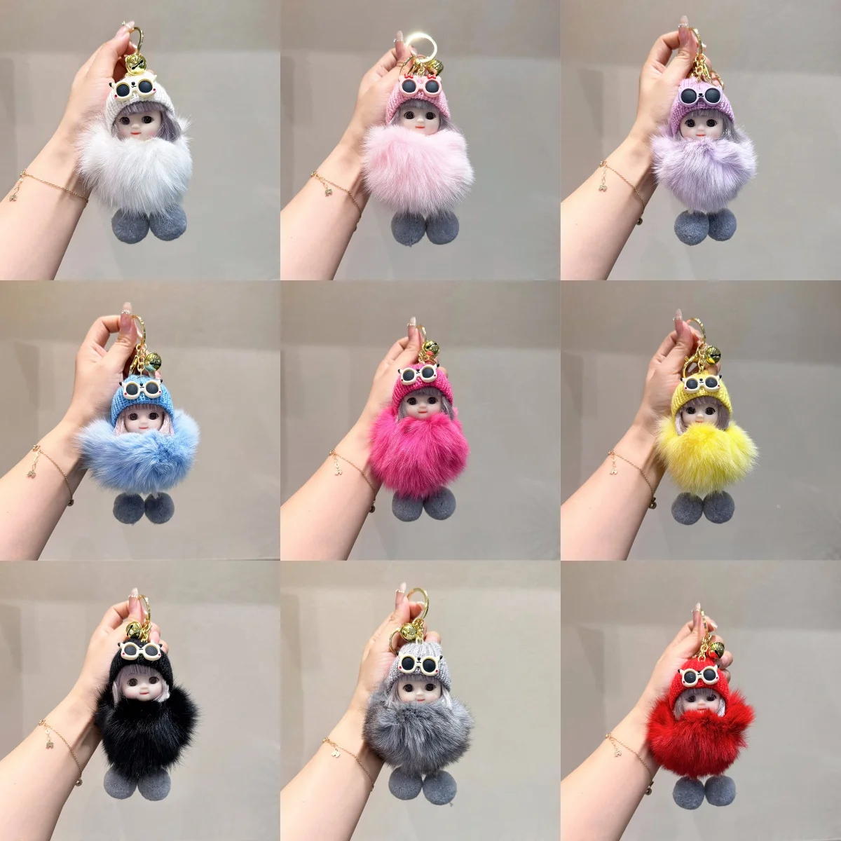 Faux Fox Fur Cute Face Princess Doll Plush Pendant Cute Plush Ball Keychain Small Coal Ball Keychain Bag Decor OB11 Doll Gifts