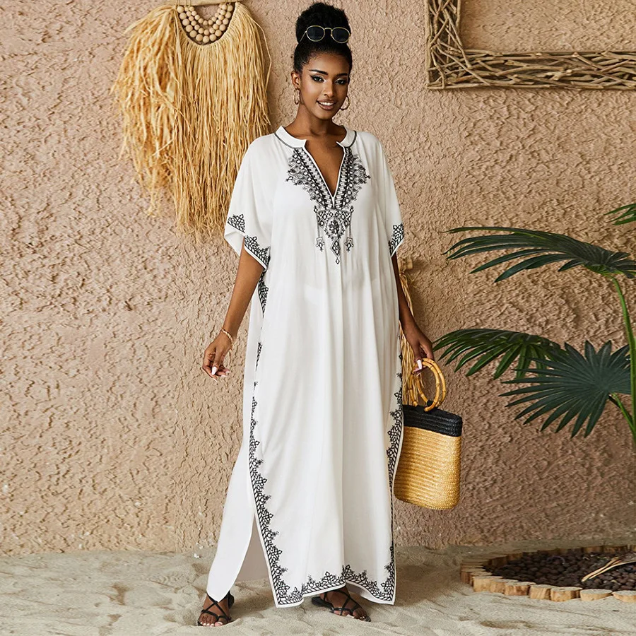 Sukienki Kaftan Strój kąpielowy dla kobiet Strój kąpielowy Coverup Plus Size Caftan plażowy Cover Up na stroje kąpielowe Haft