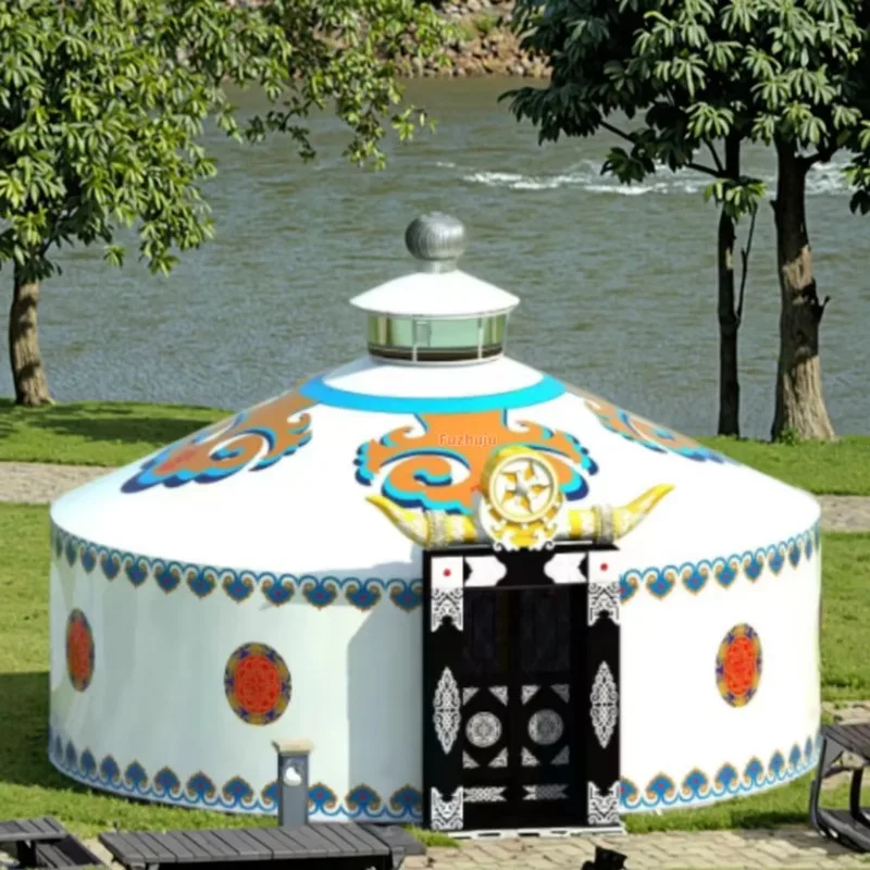 

YTYIN Large Outdoor Mongolian Yurt Tent Double Layer Four-Season Luxury Waterproof Oxford Canvas 9-30m Area Two Bedrooms Living