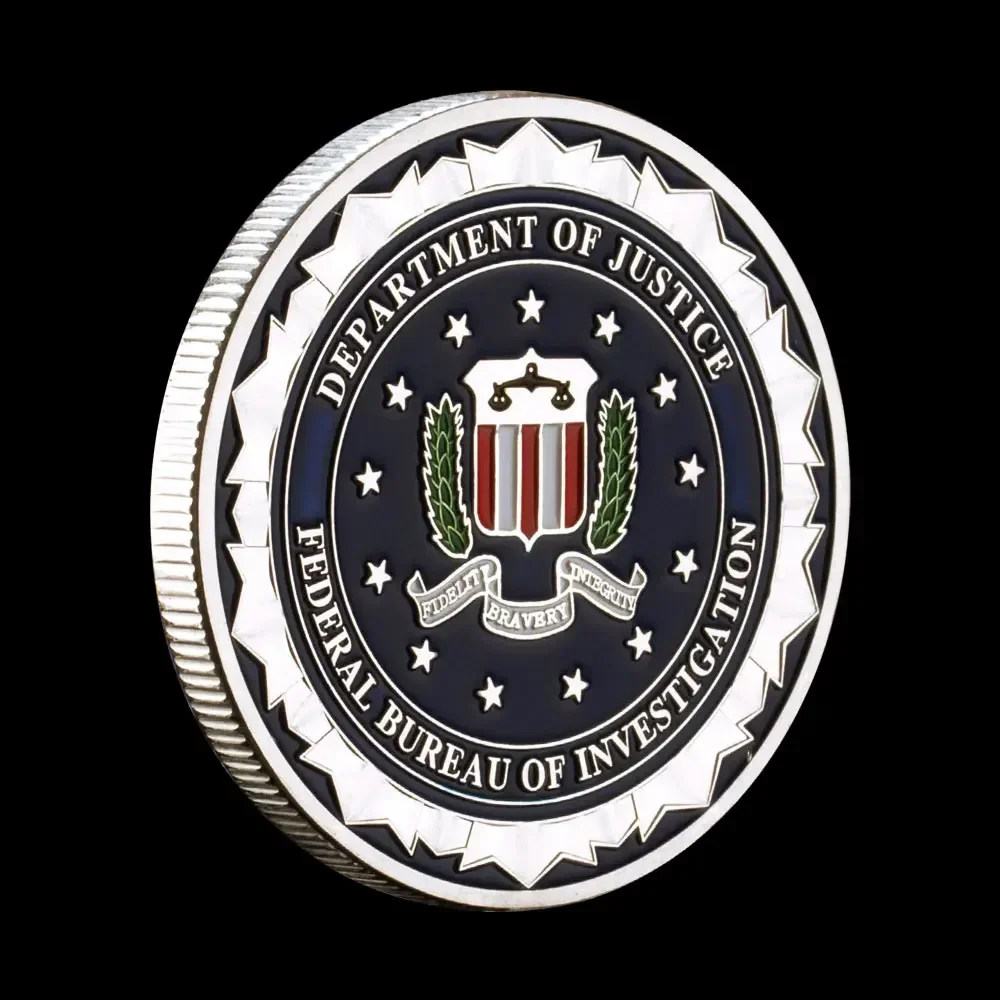 Department of Justice Federal Bureau of Investigation Silvery Plated Challenge Coin Commemorative Coins Souvenir Gift