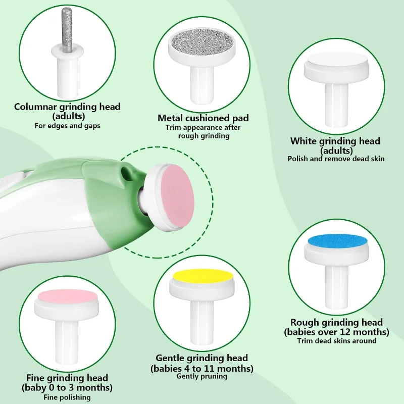 【ABODE】ماكينة تشذيب أظافر الأطفال الكهربائية 6 في 1، ماكينة قص أظافر الأطفال، مجموعة أدوات العناية بالرضع، مجموعة مانيكير للأطفال الصغار أو البالغين