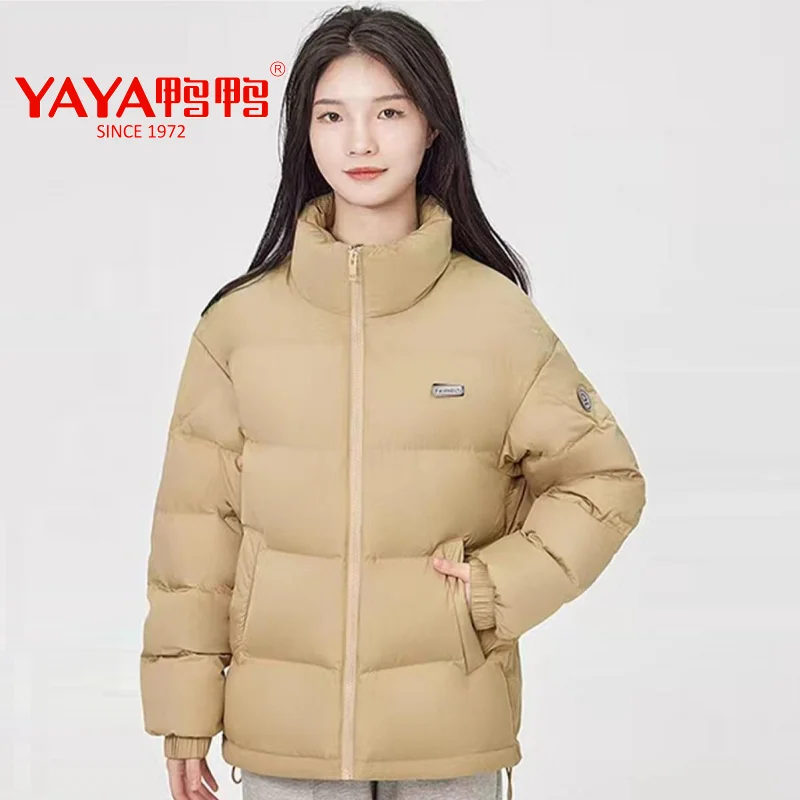 YAYA 2022 Spring Women\'s New Duck Down Jacket Short Loose Stand Collar Light Couple Casual Style Zipper Solid Outerwear