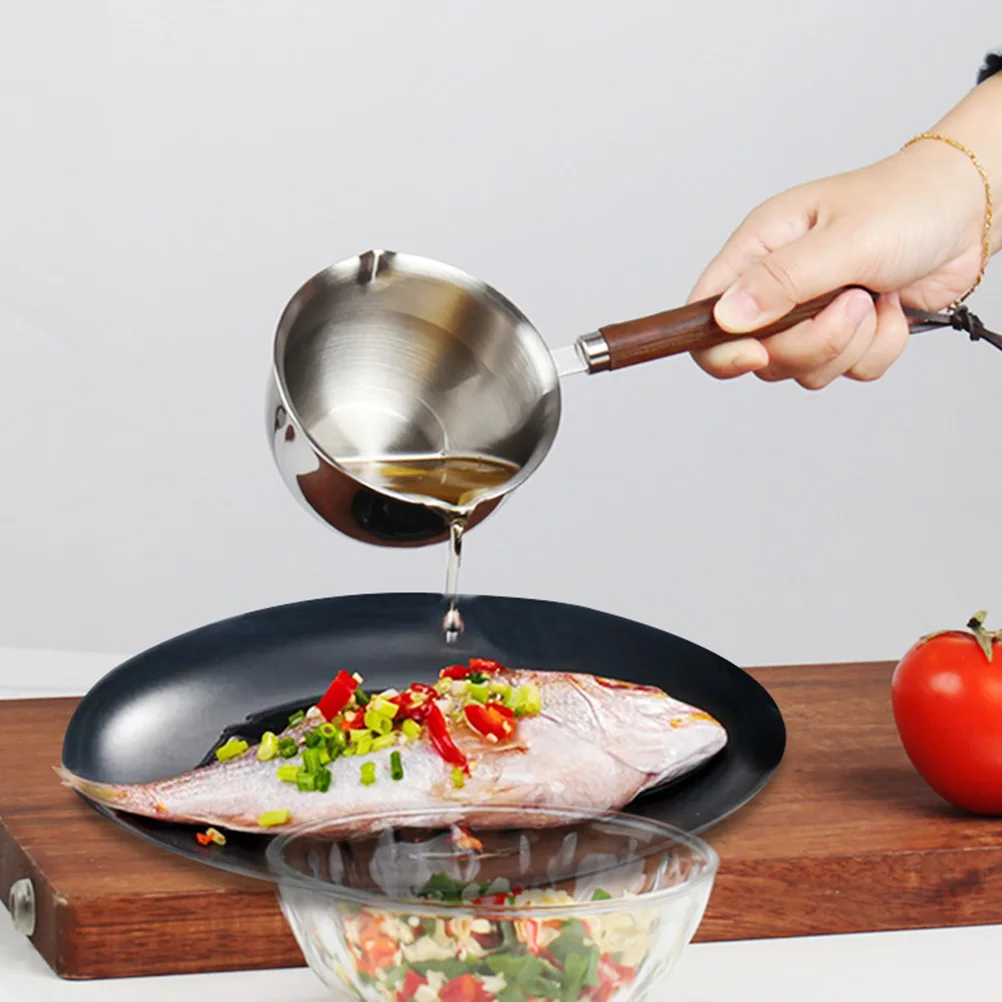 

1pc Stainless Steel Oil Pan Small Saucepan With Pour Spout Heat Resistant Handle For Cooking Milk Butter Boiling Eggs Kitchen