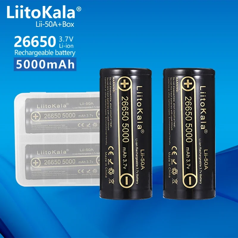 

1-16PCS LiitoKala lii-50A 26650 5000mah lithium battery 3.7V 5000mAh 26650-50A rechargeable suitable for flashlight