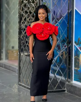 Nouvelle couleur rouge femmes Sexy hors de l'épaule grandes fleurs pansement moulante longue robe élégante Eevning fête d'anniversaire robe de retour